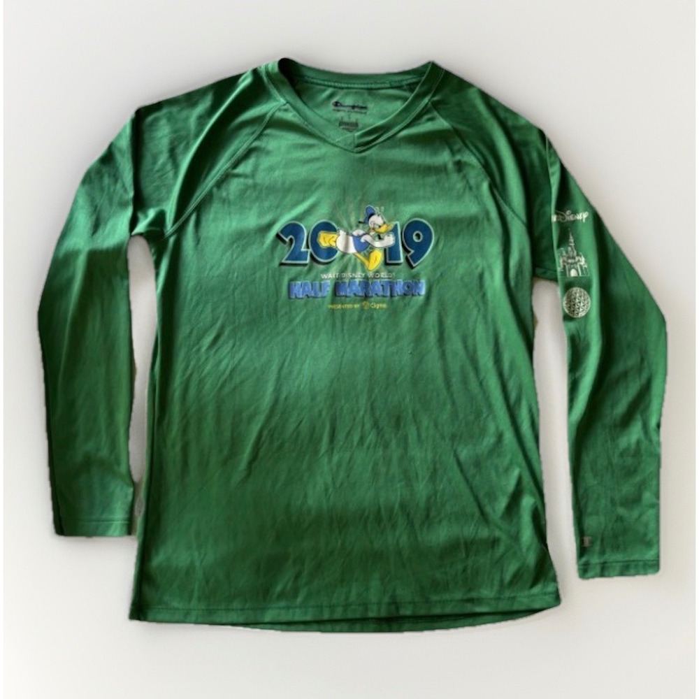 Disney World Half Marathon 2019 Shirt Mens Large Green Donald Duck Running Gym‎